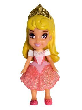 Disney Princess Aurora Mini 3.5" Figure Poseable Glitter Pink Dress Gold Crown